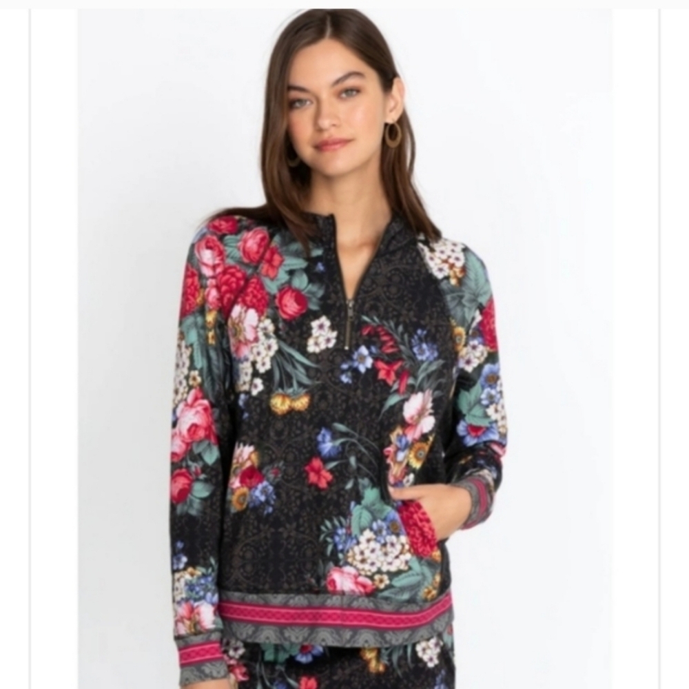 Johnny Was Women’s Onyx Sistine Half Zip Cotton Floral Boho Pullover Size Small - Picture 3 of 11